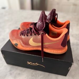 **Nike Kobe X Shoes
**Size:** 12.5 US (Men's)

**Colorway: Orange and Maroon